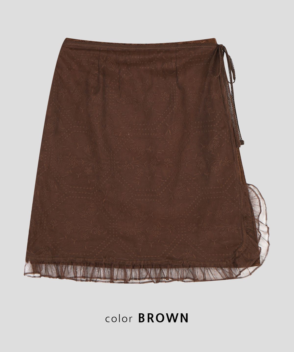 스르비(SELEVER) Letina Embroidered Suede Mesh Wrap Skirt_3 Color