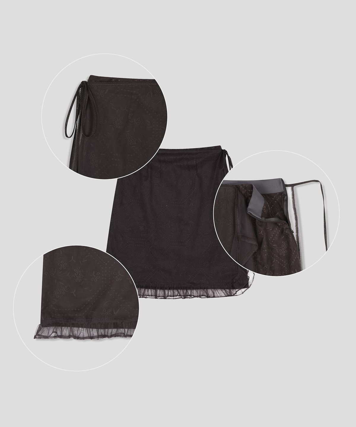 스르비(SELEVER) Letina Embroidered Suede Mesh Wrap Skirt_3 Color