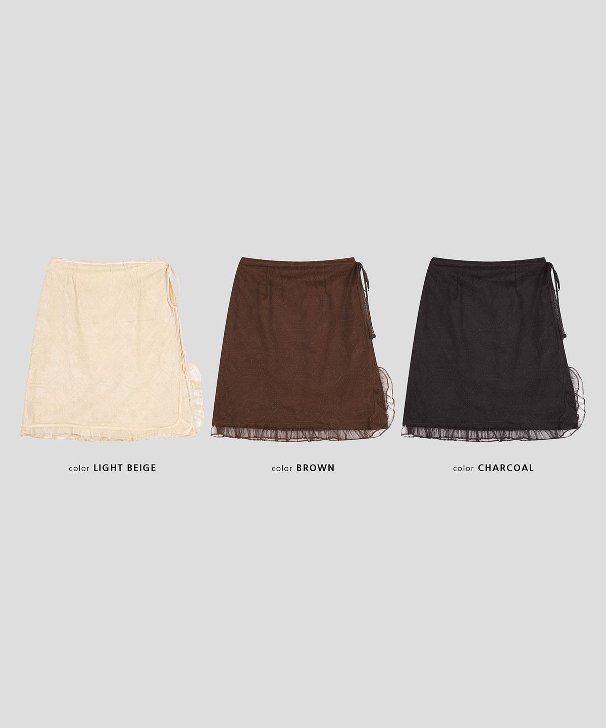 스르비(SELEVER) Letina Embroidered Suede Mesh Wrap Skirt_3 Color
