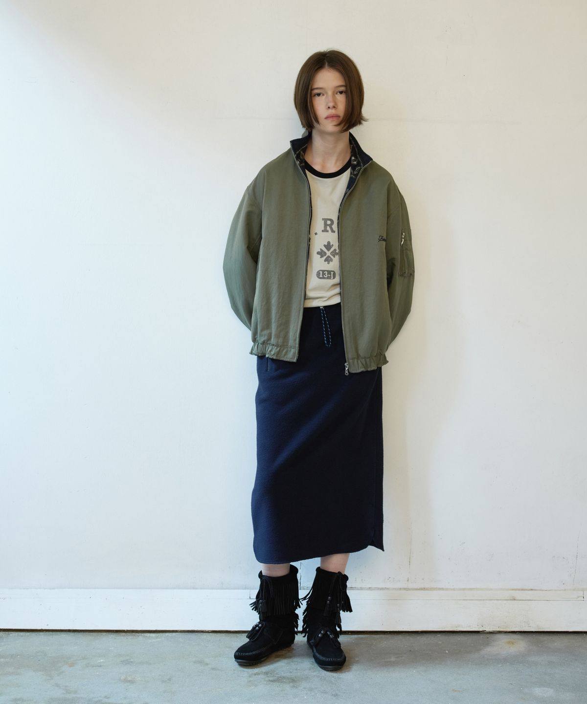 프리터(FRITUR) Arc Fleece Long Skirt Navy_F263SK09