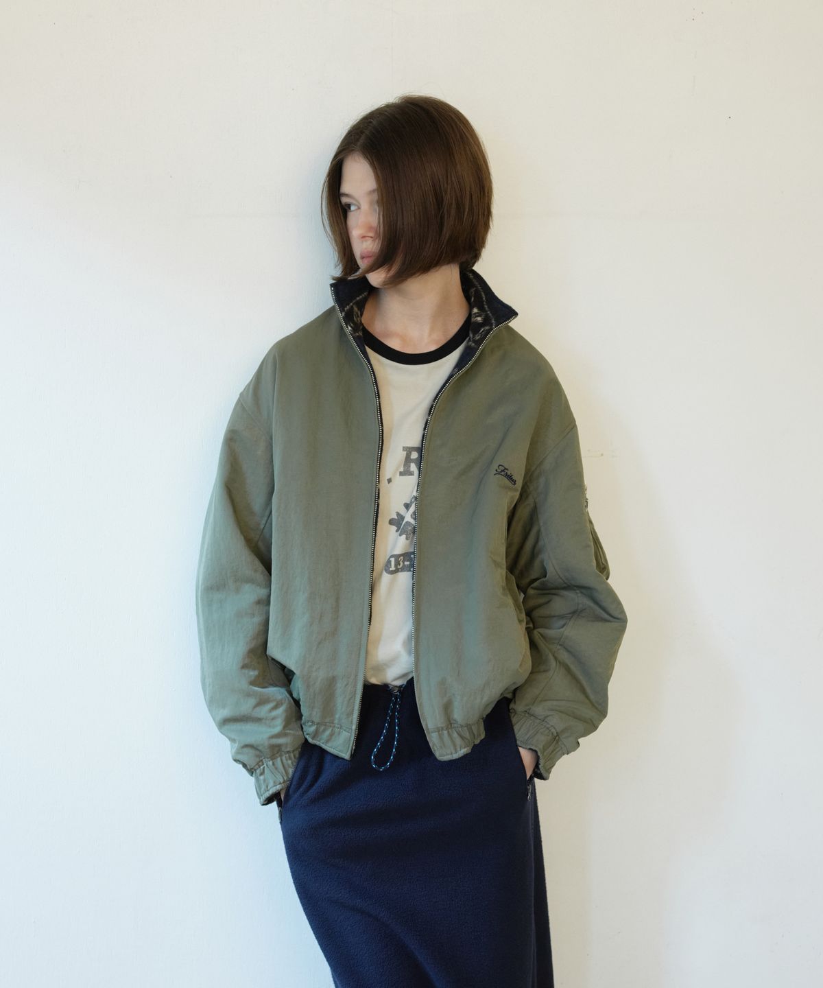 프리터(FRITUR) Arc Fleece Long Skirt Navy_F263SK09