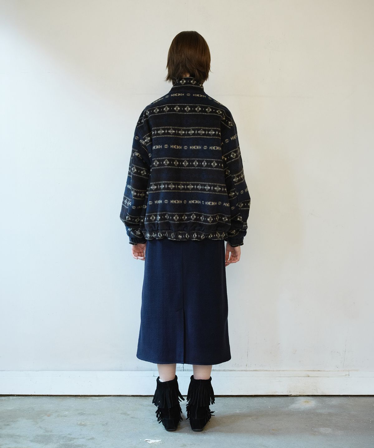 프리터(FRITUR) Arc Fleece Long Skirt Navy_F263SK09