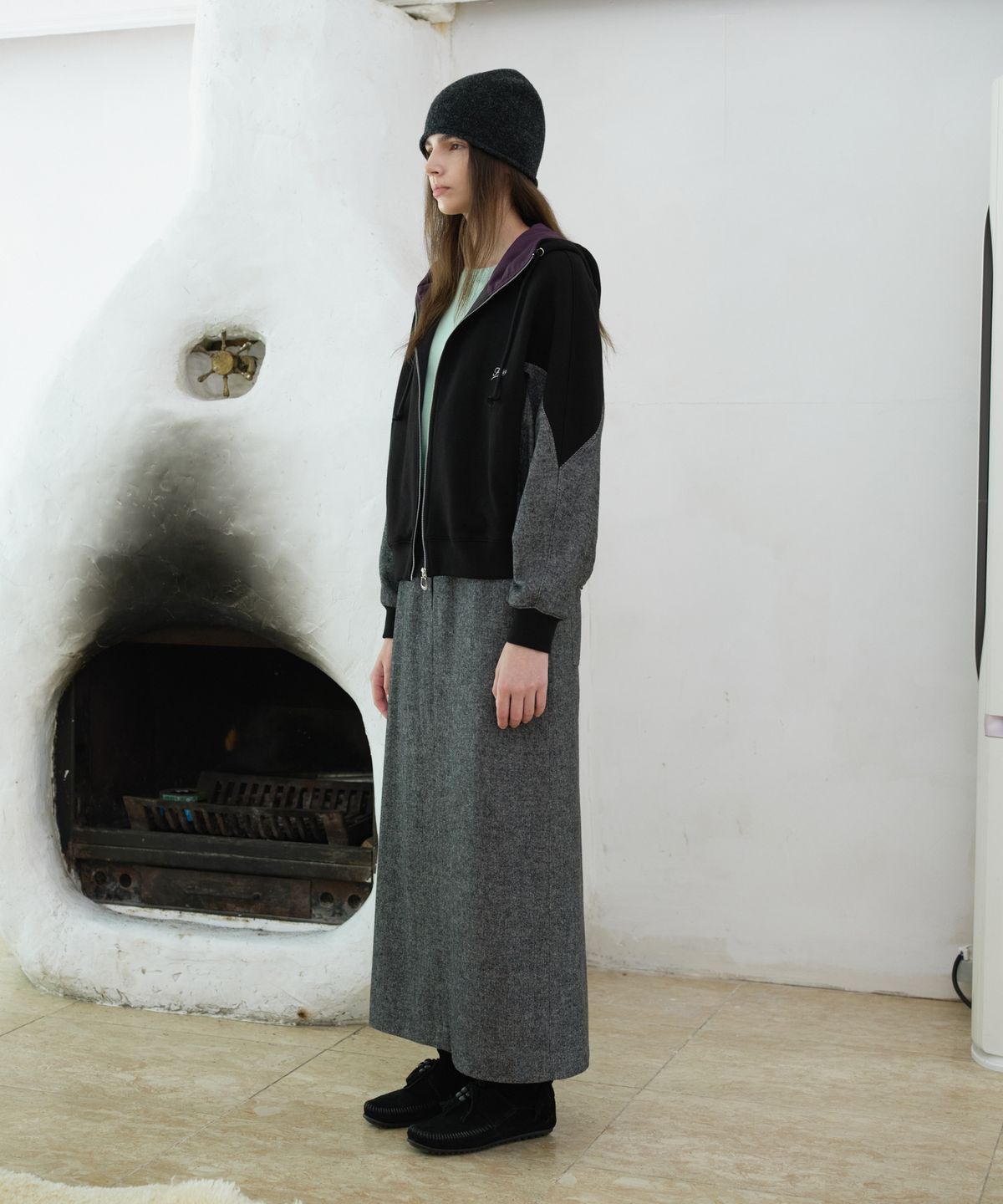 프리터(FRITUR) Nylon Panel Sweat Zip Hoodie Black_F263TS07