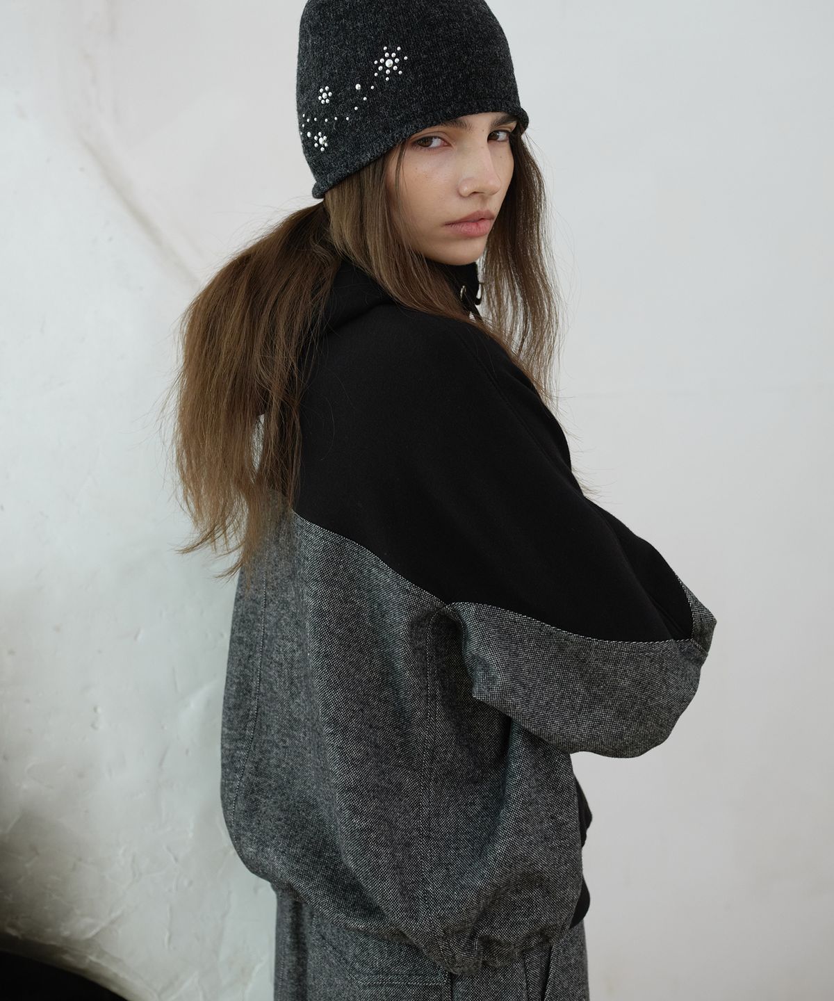 프리터(FRITUR) Nylon Panel Sweat Zip Hoodie Black_F263TS07