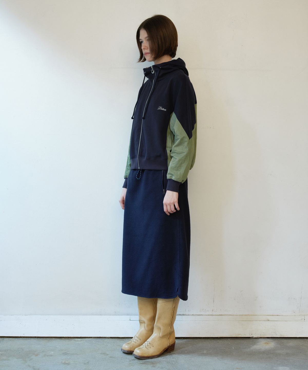 프리터(FRITUR) Nylon Panel Sweat Zip Hoodie Navy_F263TS07