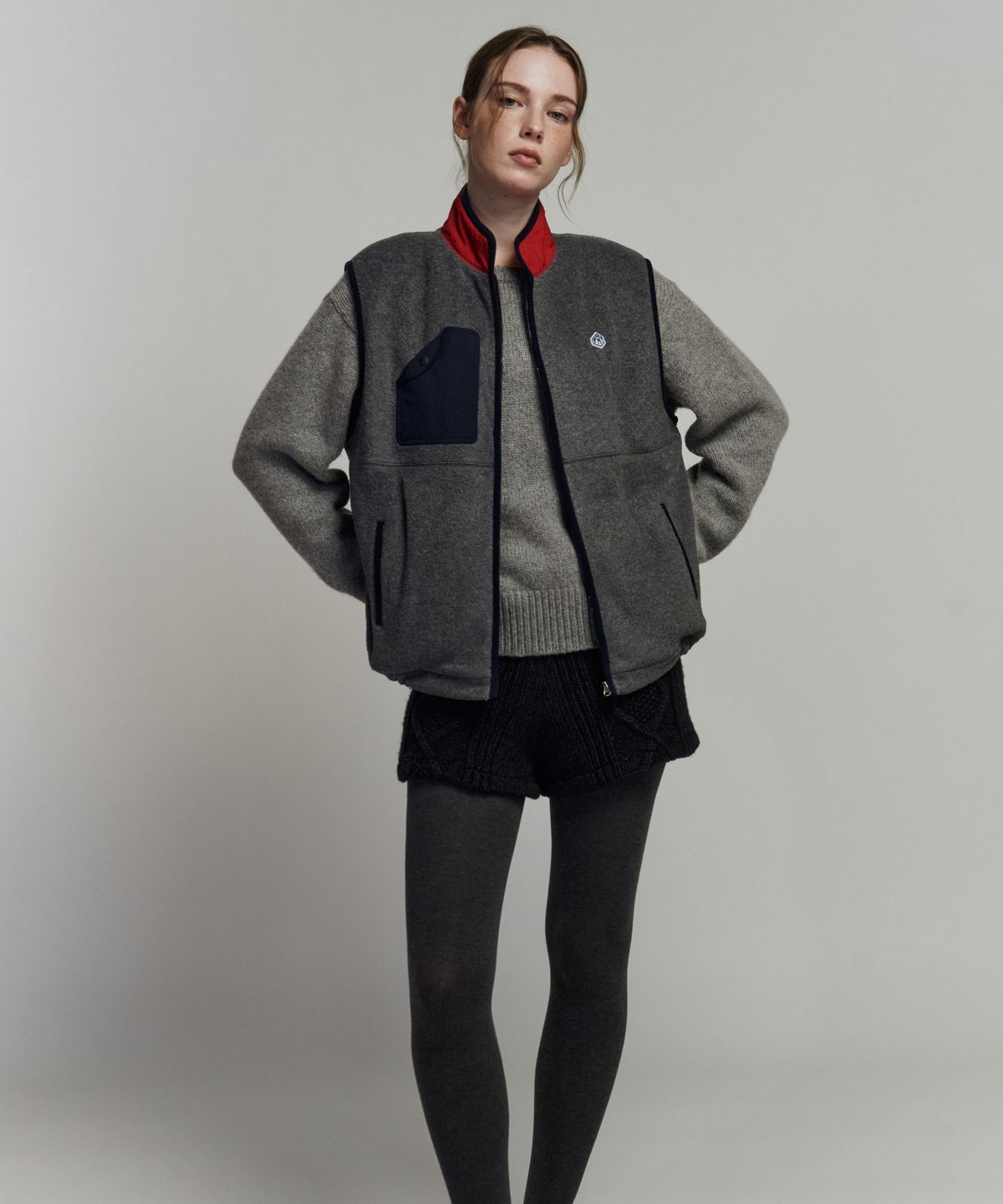 프리터(FRITUR) Round Pocket Fleece Vest Grey_F263VE01