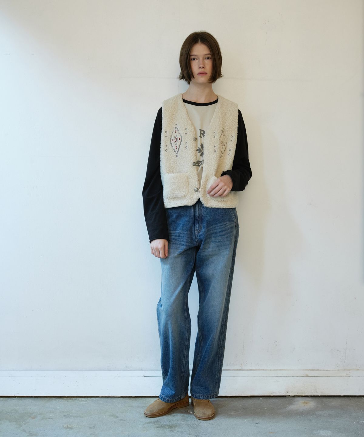 프리터(FRITUR) Aztec Fleece Vest Ivory_F263VE03