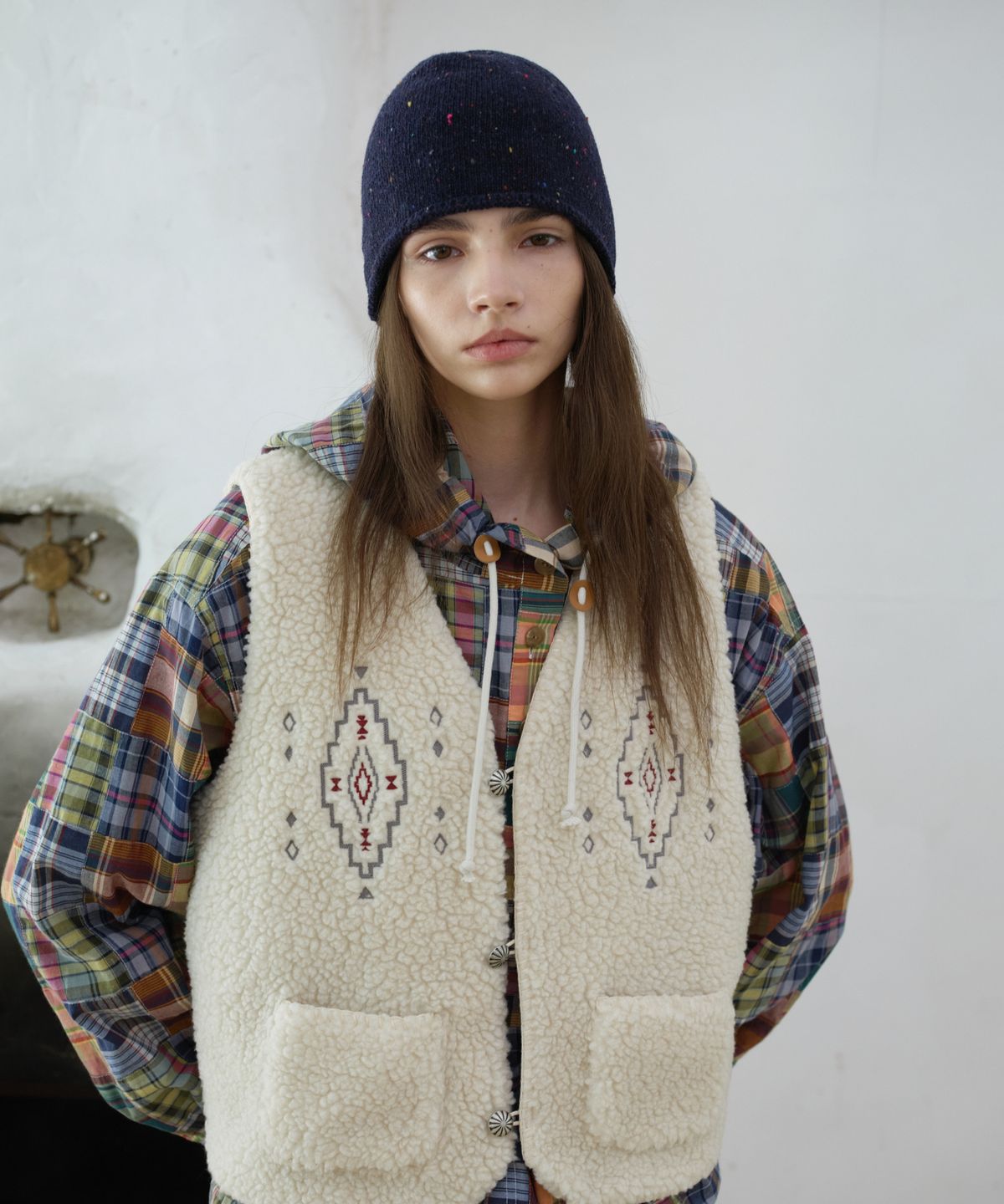 프리터(FRITUR) Aztec Fleece Vest Ivory_F263VE03