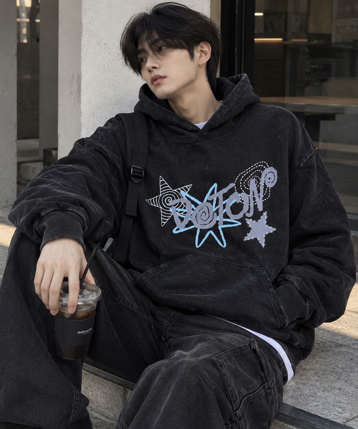 도톤(DOTON) DOODLE STAR ACID HOODIE (Grey)