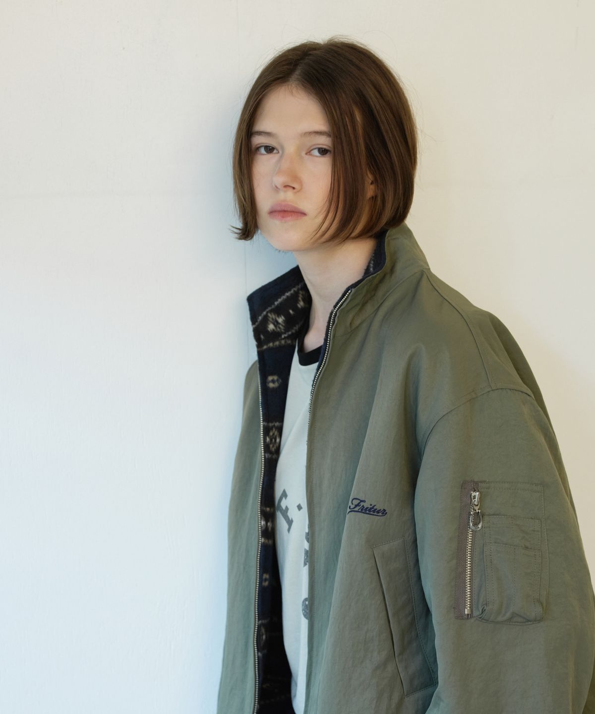 프리터(FRITUR) Reversible Pattern Bomber Jacket Khaki_F263JK23