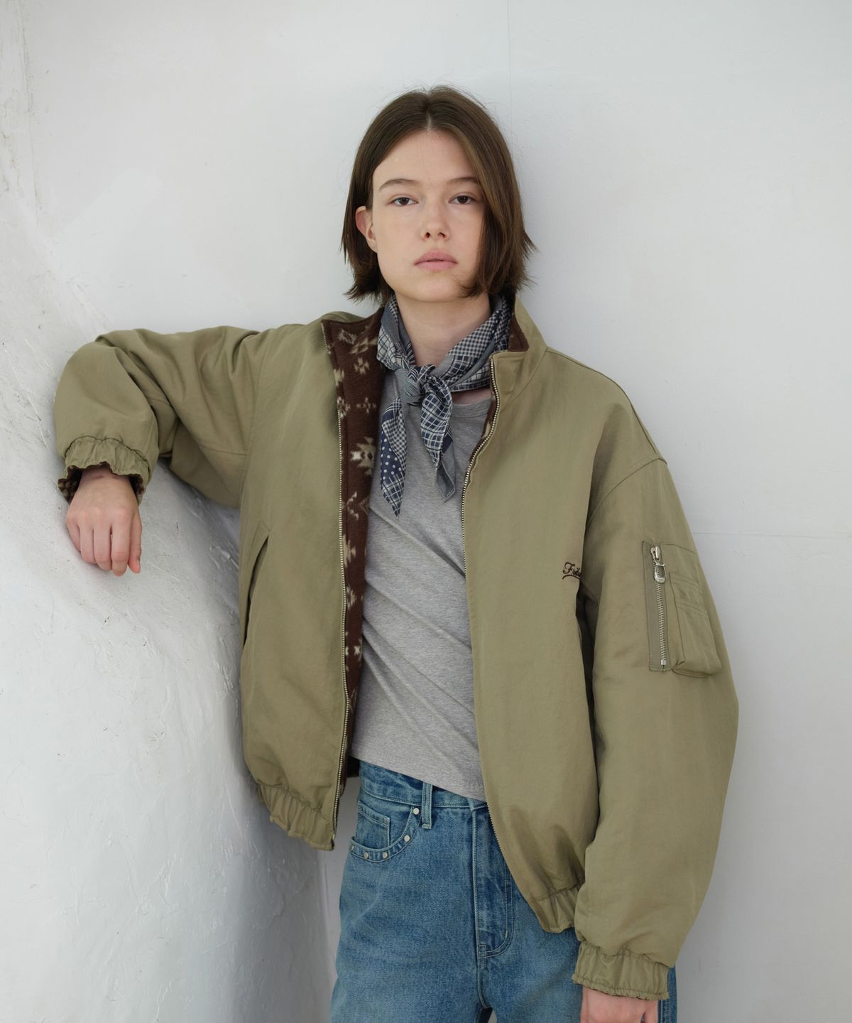 프리터(FRITUR) Reversible Pattern Bomber Jacket Beige_F263JK23