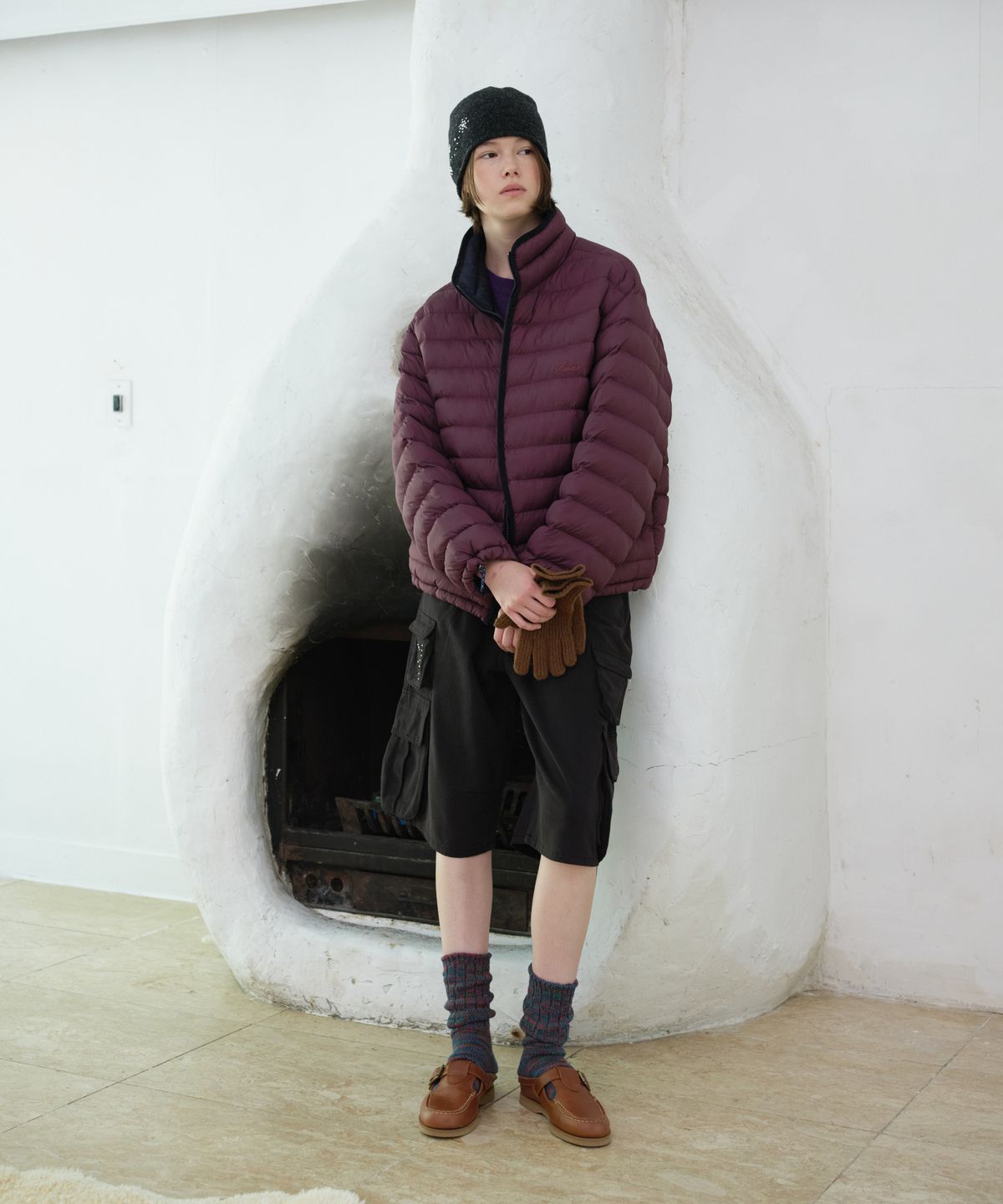 프리터(FRITUR) Lite Reversible High-neck Jacket Burgundy_F263JP22