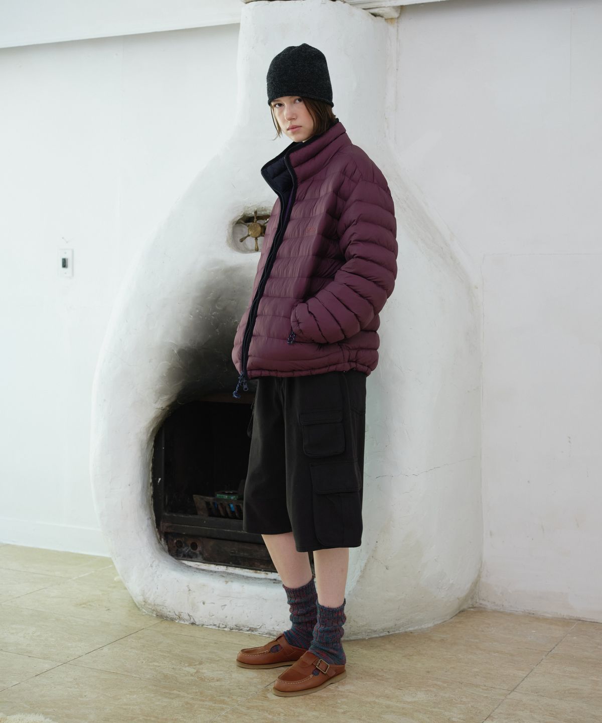 프리터(FRITUR) Lite Reversible High-neck Jacket Burgundy_F263JP22