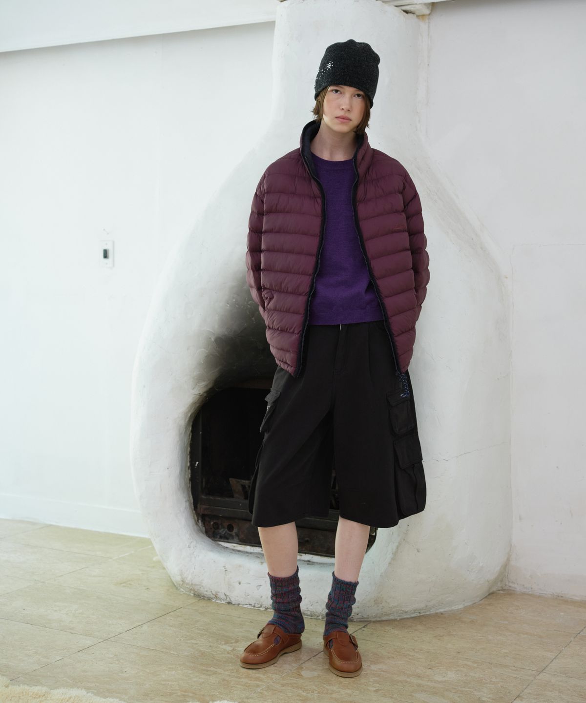 프리터(FRITUR) Lite Reversible High-neck Jacket Burgundy_F263JP22
