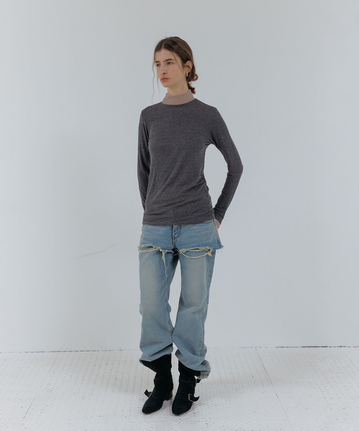 스르비(SELEVER) Aven Angora Sheer Turtleneck Tee_4 Color
