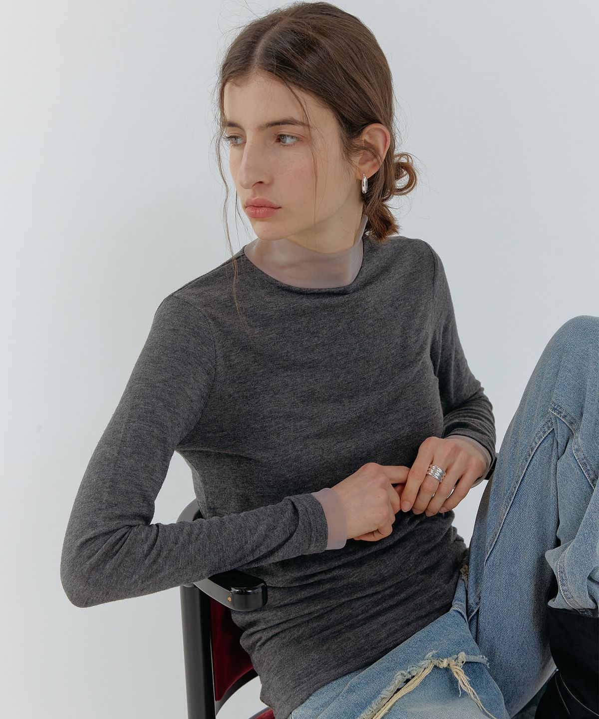 스르비(SELEVER) Aven Angora Sheer Turtleneck Tee_4 Color