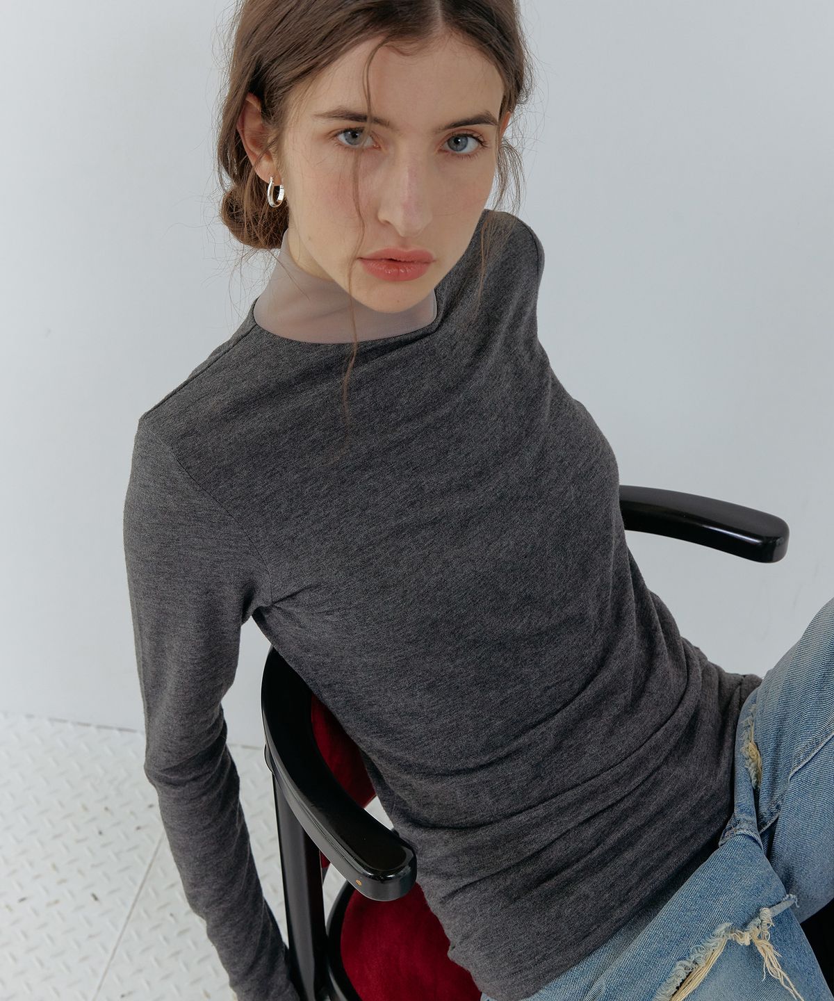 스르비(SELEVER) Aven Angora Sheer Turtleneck Tee_4 Color