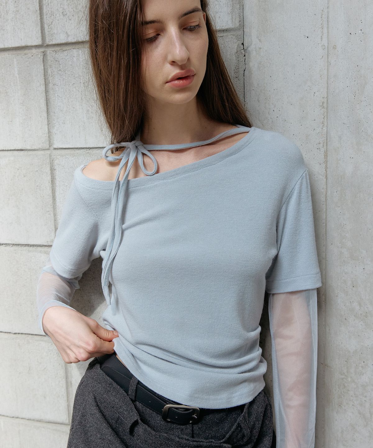 스르비(SELEVER) Miel Wool Mesh Layered Tie Tee_3 Color
