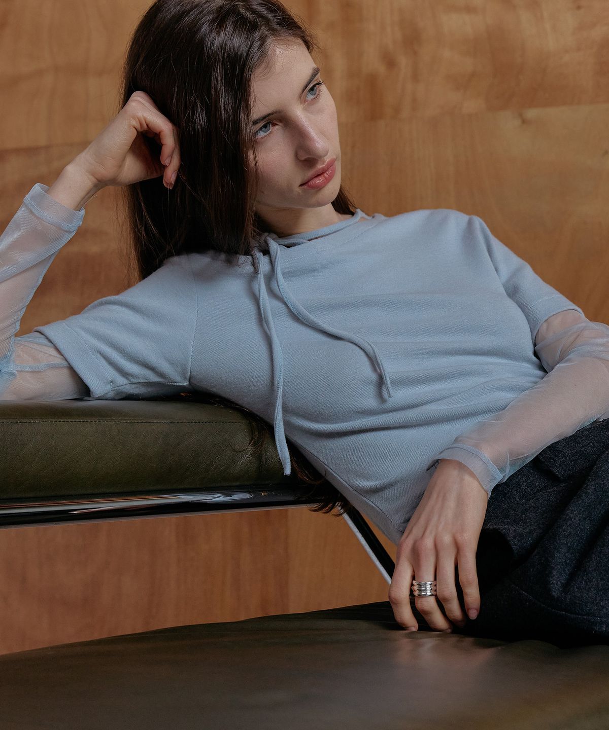 스르비(SELEVER) Miel Wool Mesh Layered Tie Tee_3 Color