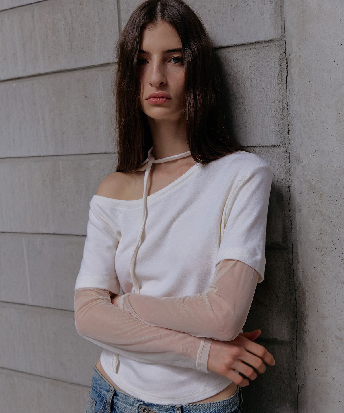 스르비(SELEVER) Miel Wool Mesh Layered Tie Tee_3 Color