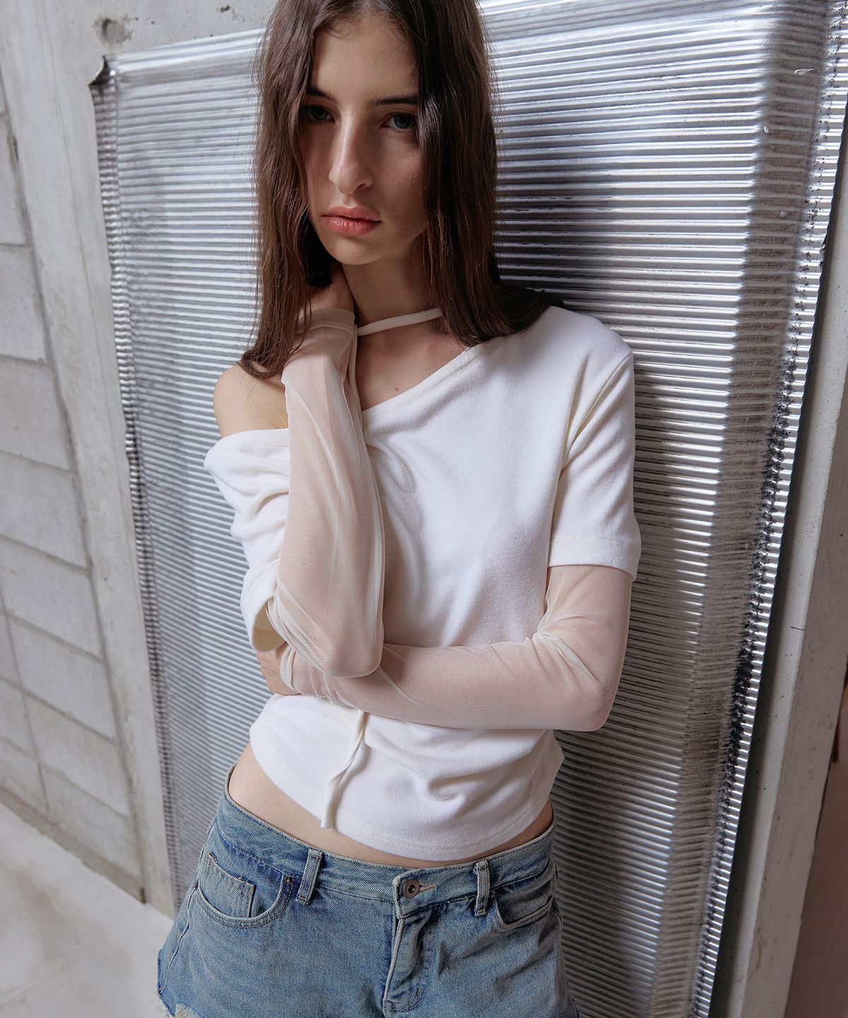 스르비(SELEVER) Miel Wool Mesh Layered Tie Tee_3 Color