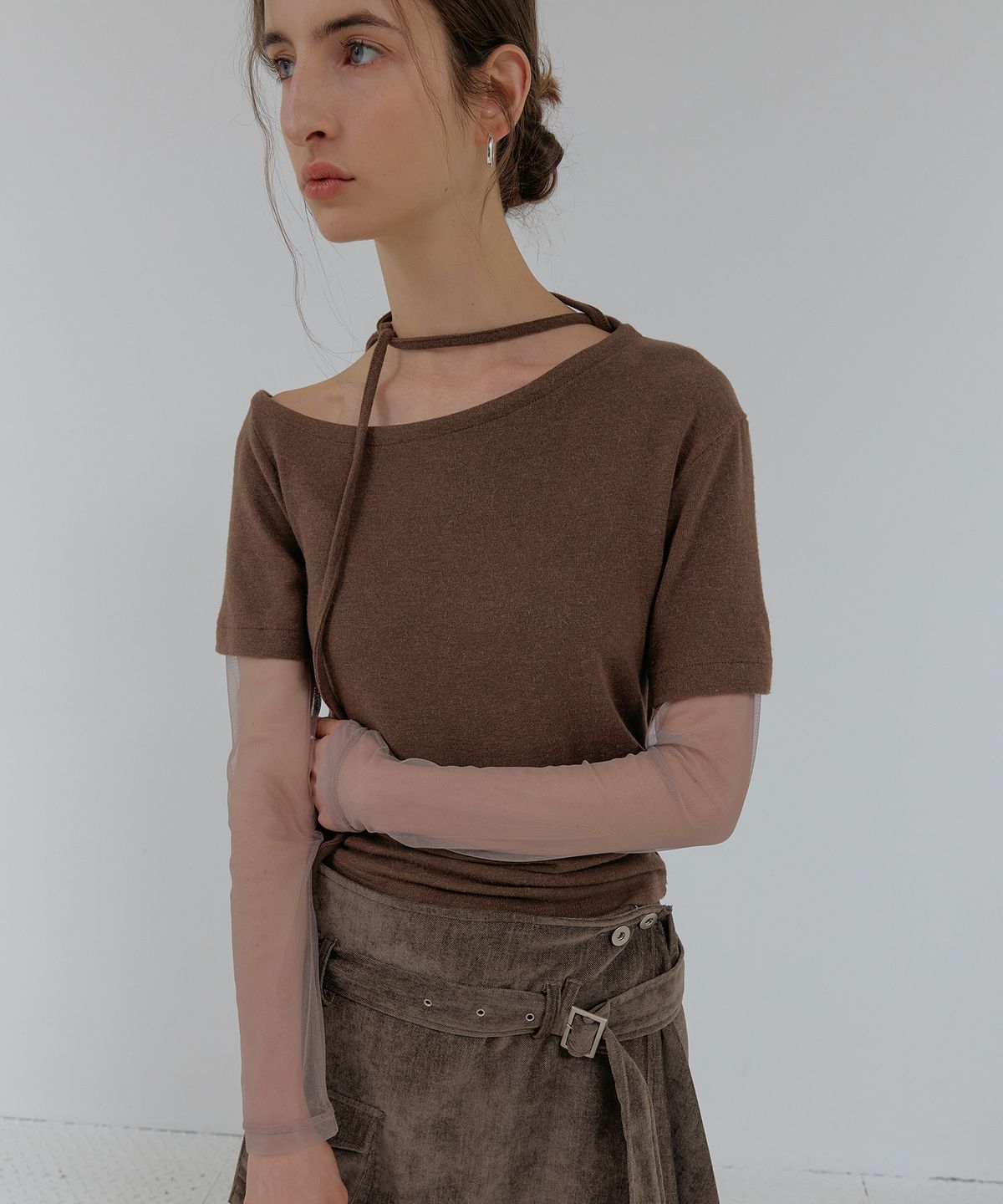 스르비(SELEVER) Miel Wool Mesh Layered Tie Tee_3 Color