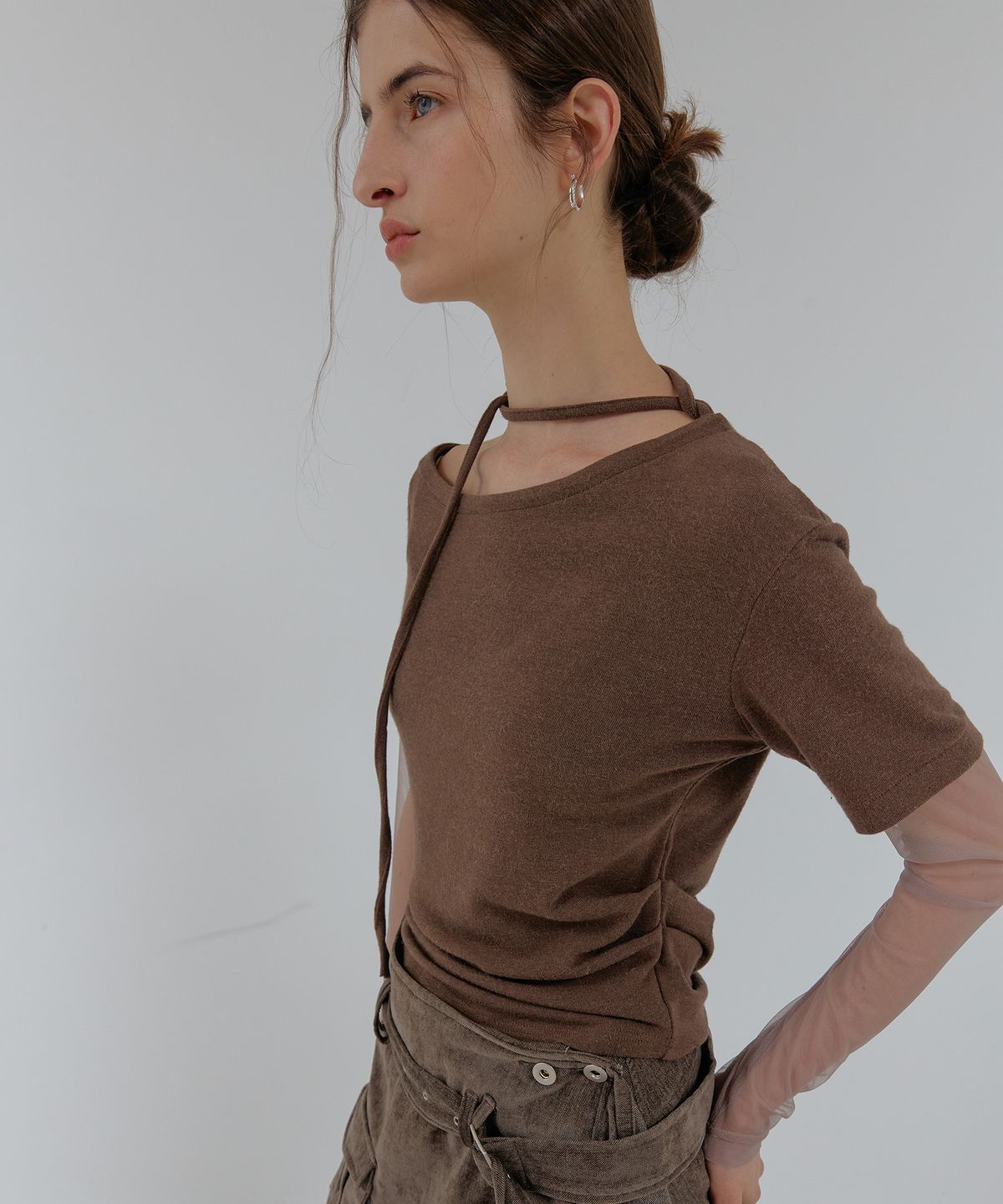 스르비(SELEVER) Miel Wool Mesh Layered Tie Tee_3 Color