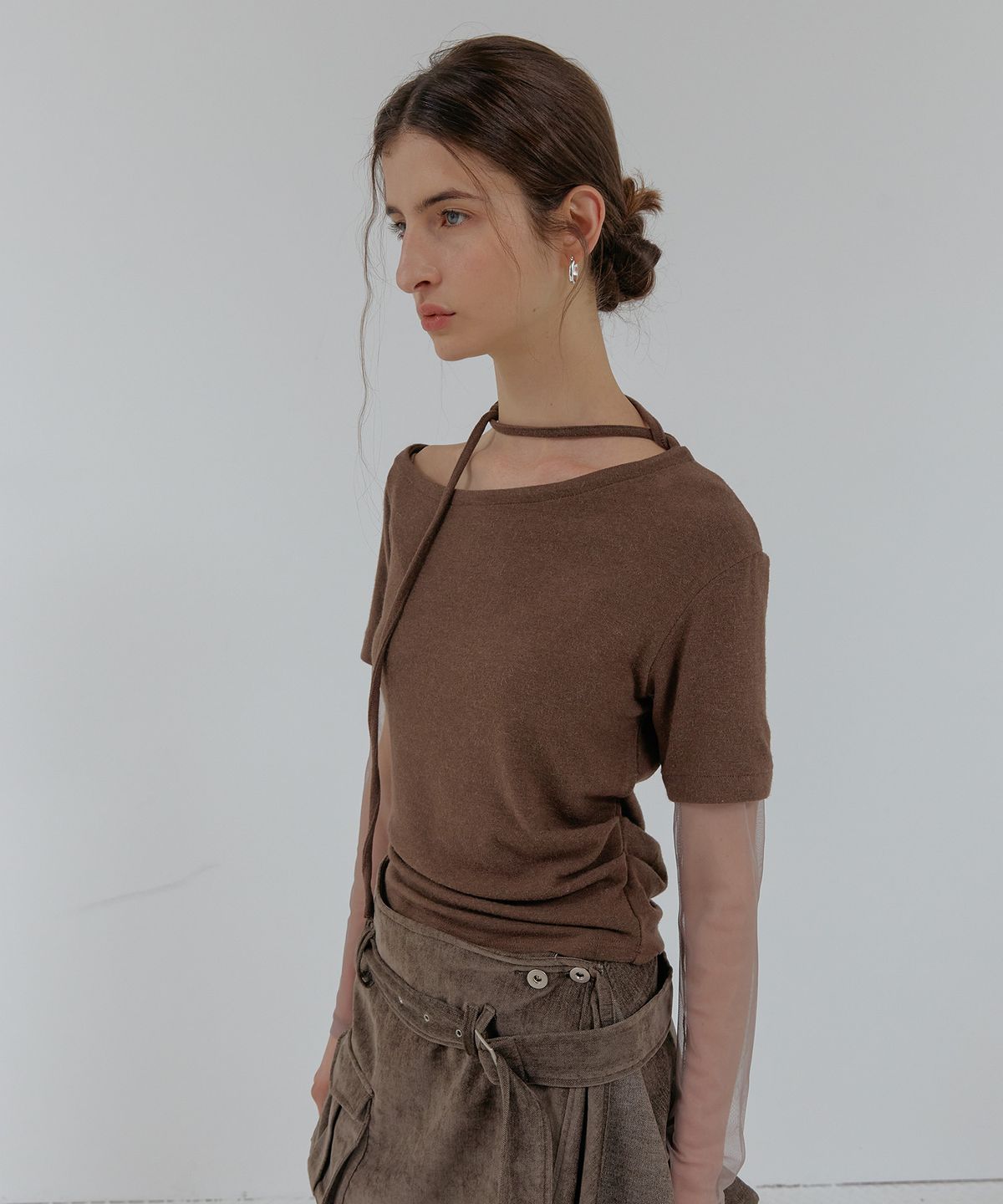 스르비(SELEVER) Miel Wool Mesh Layered Tie Tee_3 Color