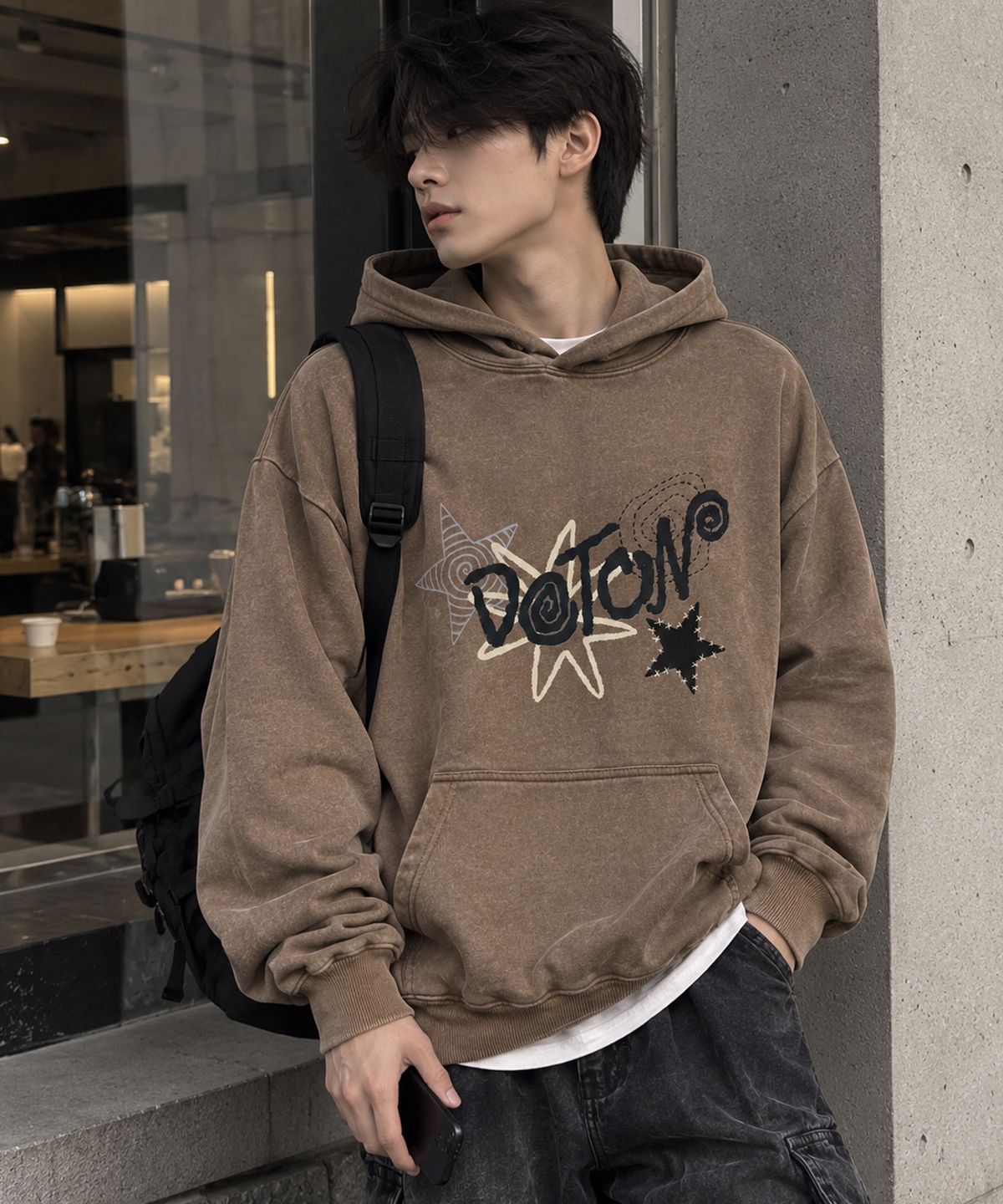 도톤(DOTON) DOODLE STAR ACID HOODIE (Beige)