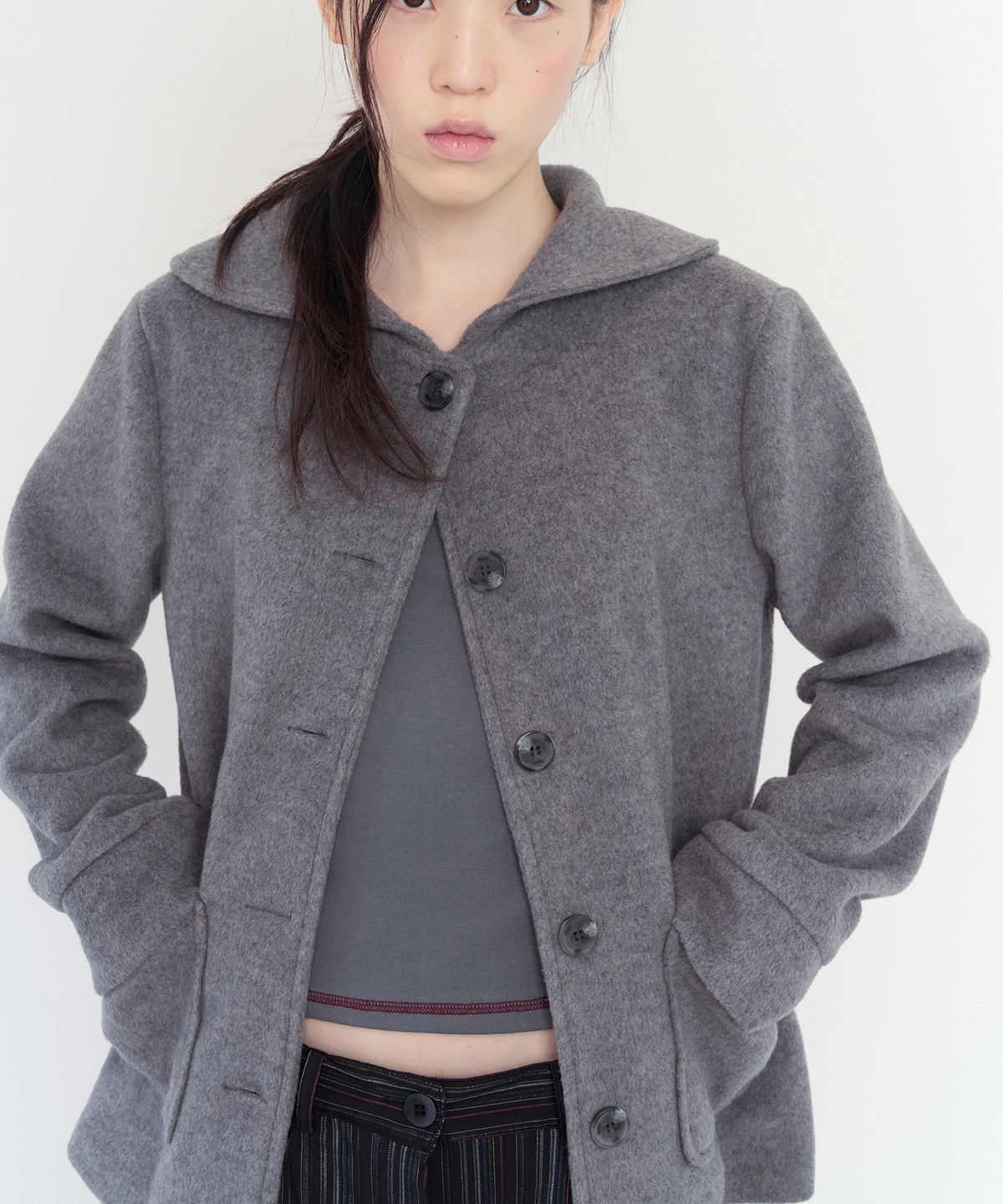 무음(MUWM) 케이프 칼라 하프 코트 Cape Collar Half Coat (Soft Gray)