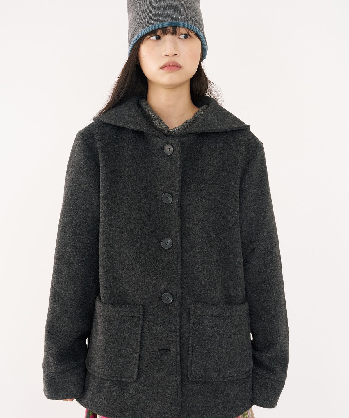 무음(MUWM) 케이프 칼라 하프 코트 Cape Collar Half Coat (Charcoal)