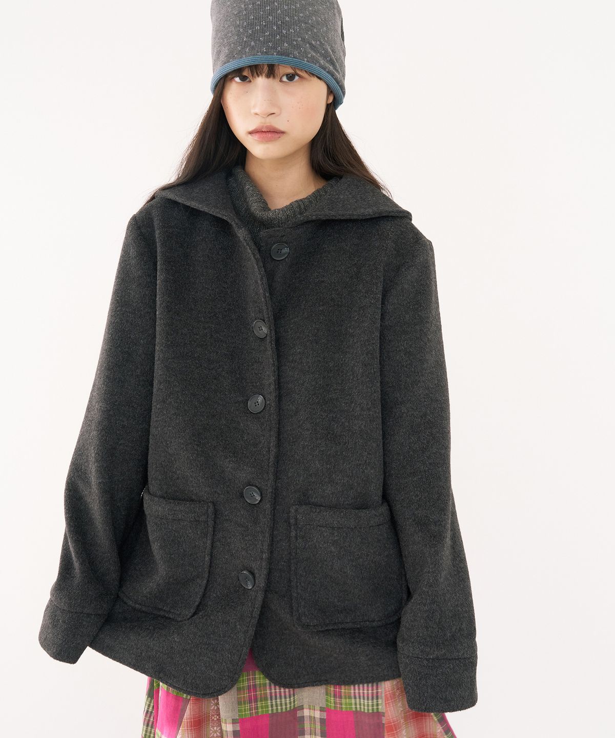 무음(MUWM) 케이프 칼라 하프 코트 Cape Collar Half Coat (Charcoal)