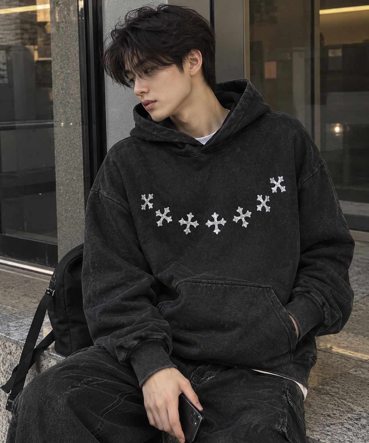 도톤(DOTON) CROSS ARC ACID HOODIE (Brown)