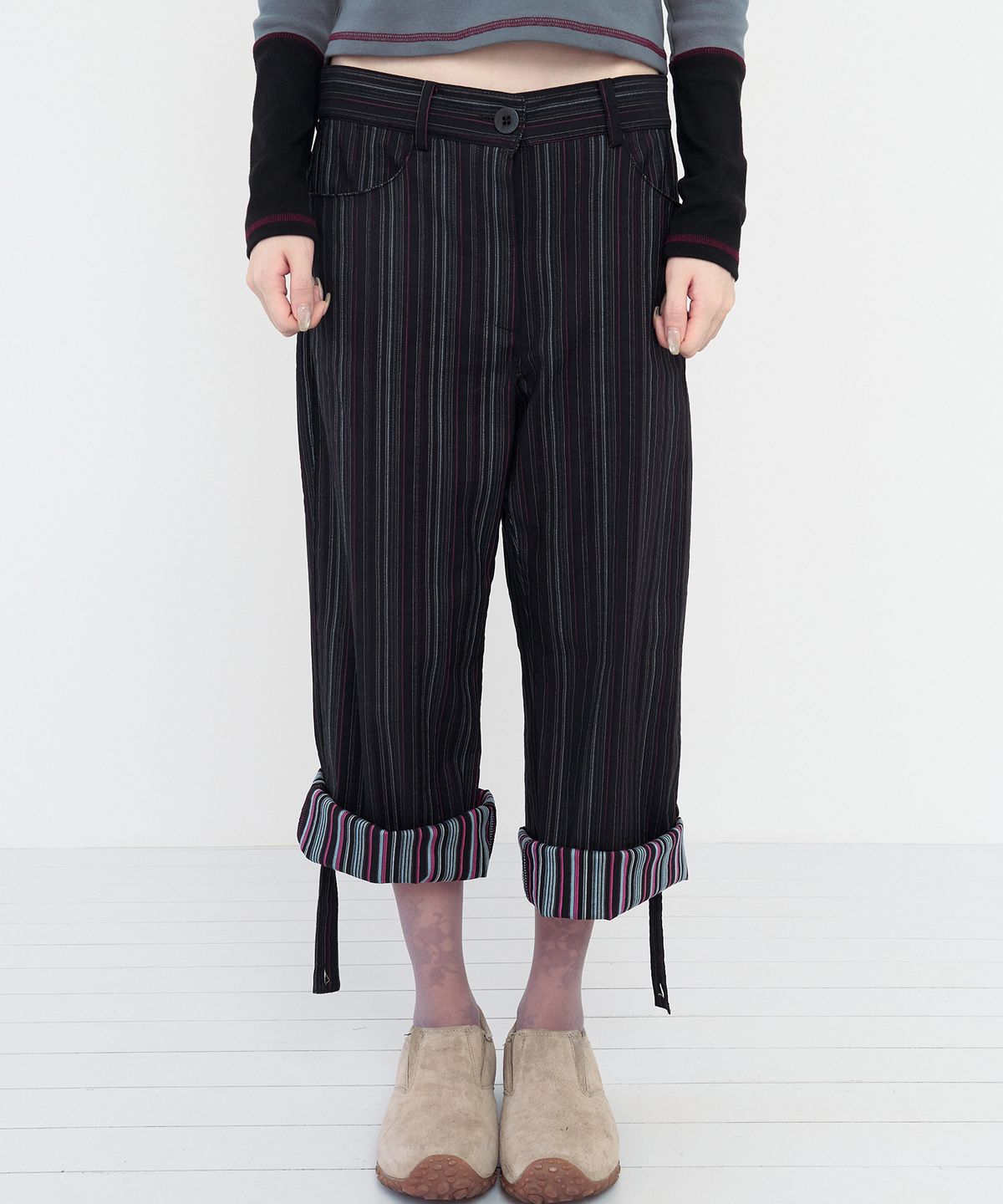 무음(MUWM) 스트라이프 자가드 팬츠 Stripe Jacquard Pants (Black)