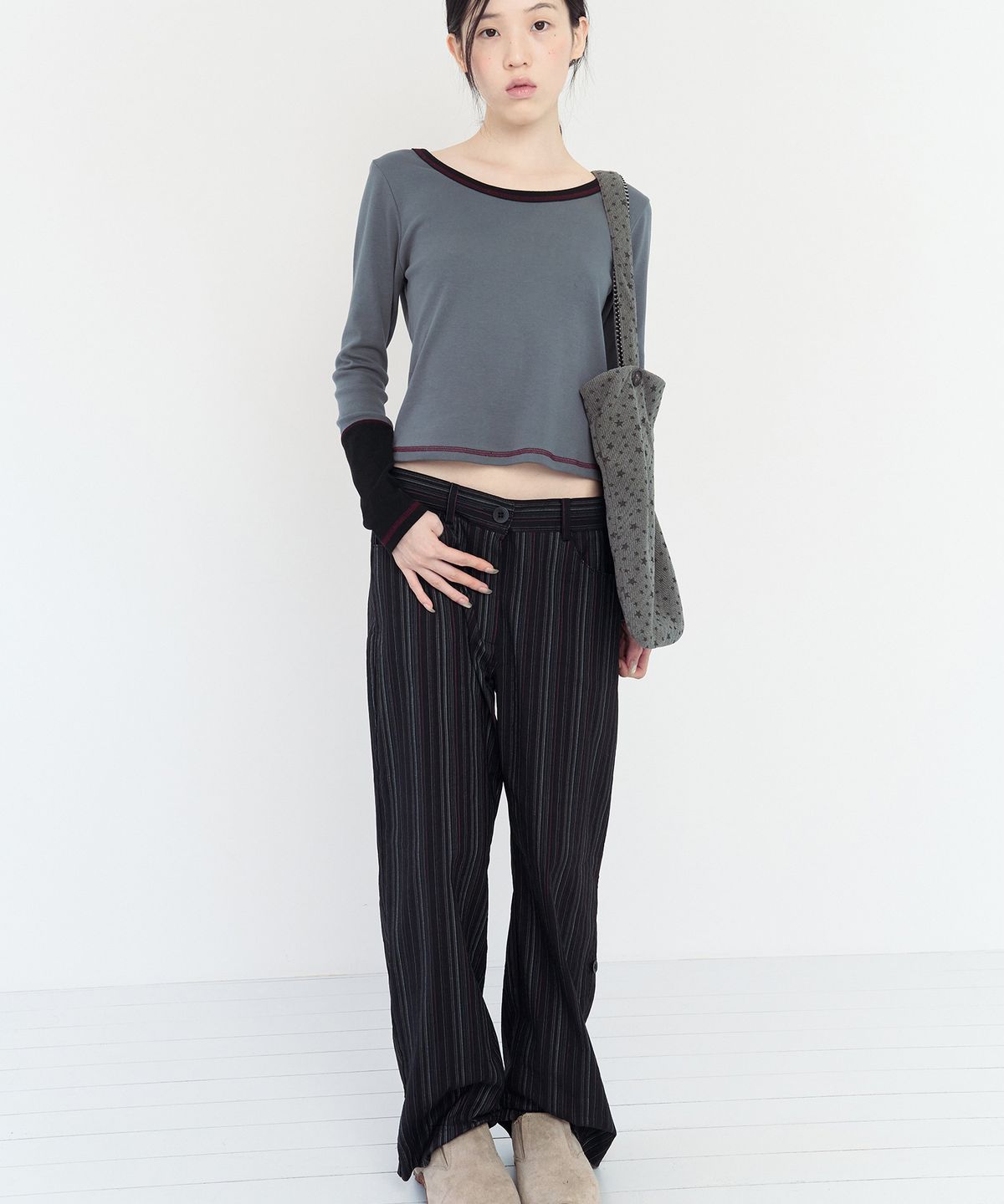 무음(MUWM) 스트라이프 자가드 팬츠 Stripe Jacquard Pants (Black)