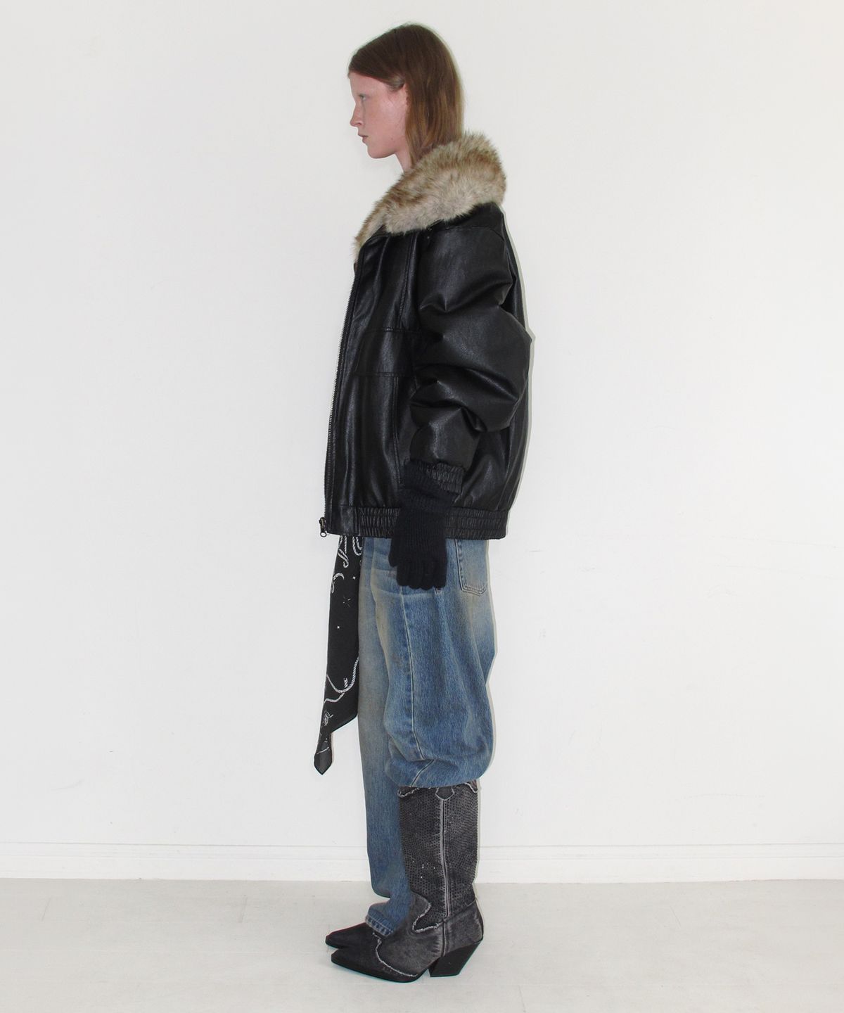 인스턴트펑크(INSTANTFUNK) REVERSIBLE HIGH NECK FUR JUMPER - BLACK