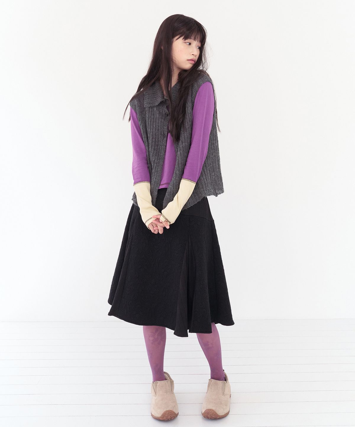 무음(MUWM) 패치워크 플레어 스커트 Patchwork Flare Skirt (Black)
