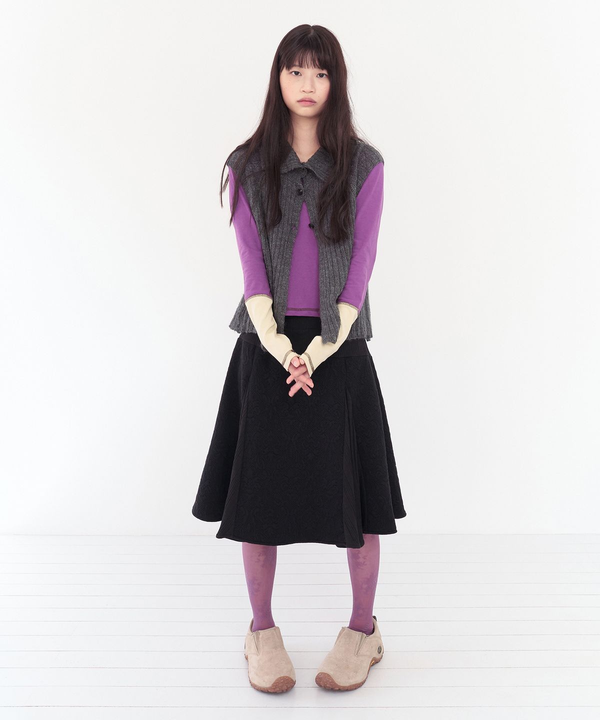 무음(MUWM) 패치워크 플레어 스커트 Patchwork Flare Skirt (Black)