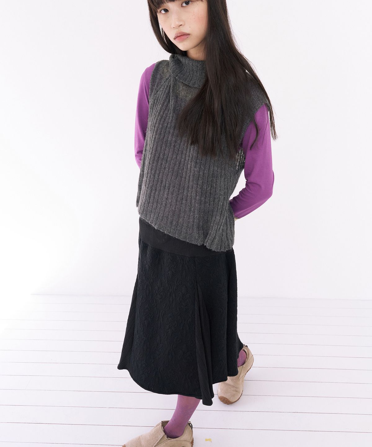 무음(MUWM) 패치워크 플레어 스커트 Patchwork Flare Skirt (Black)