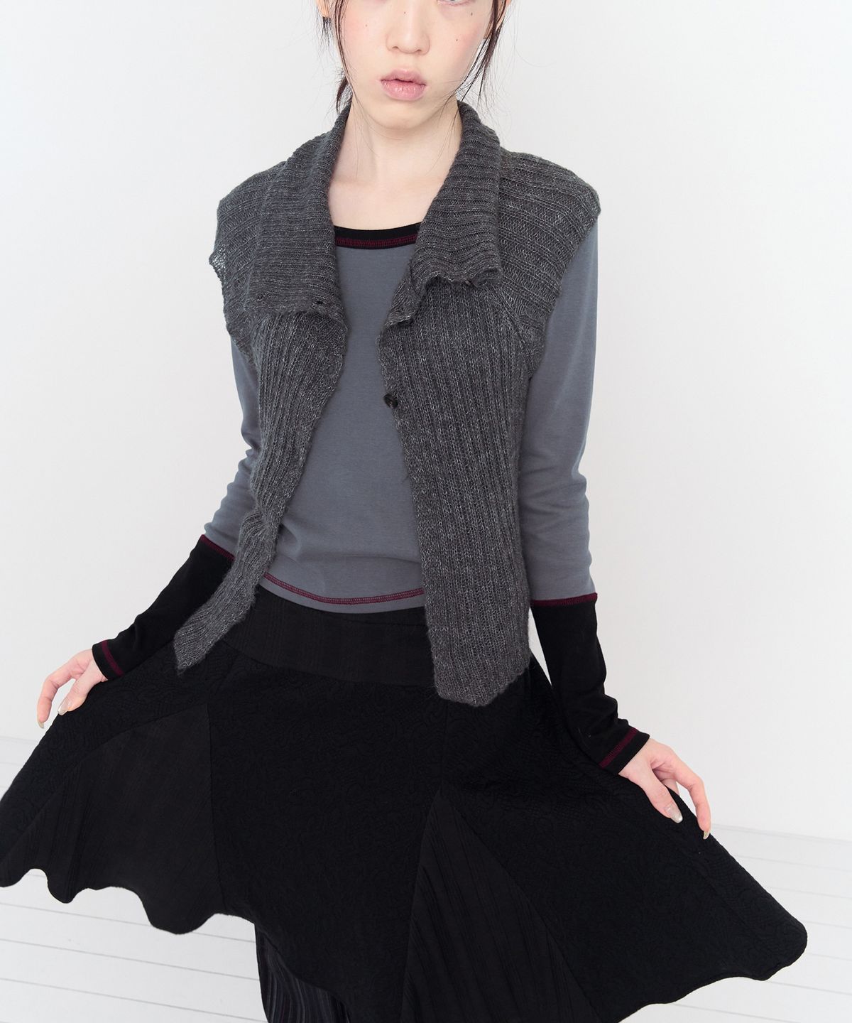 무음(MUWM) 패치워크 플레어 스커트 Patchwork Flare Skirt (Black)