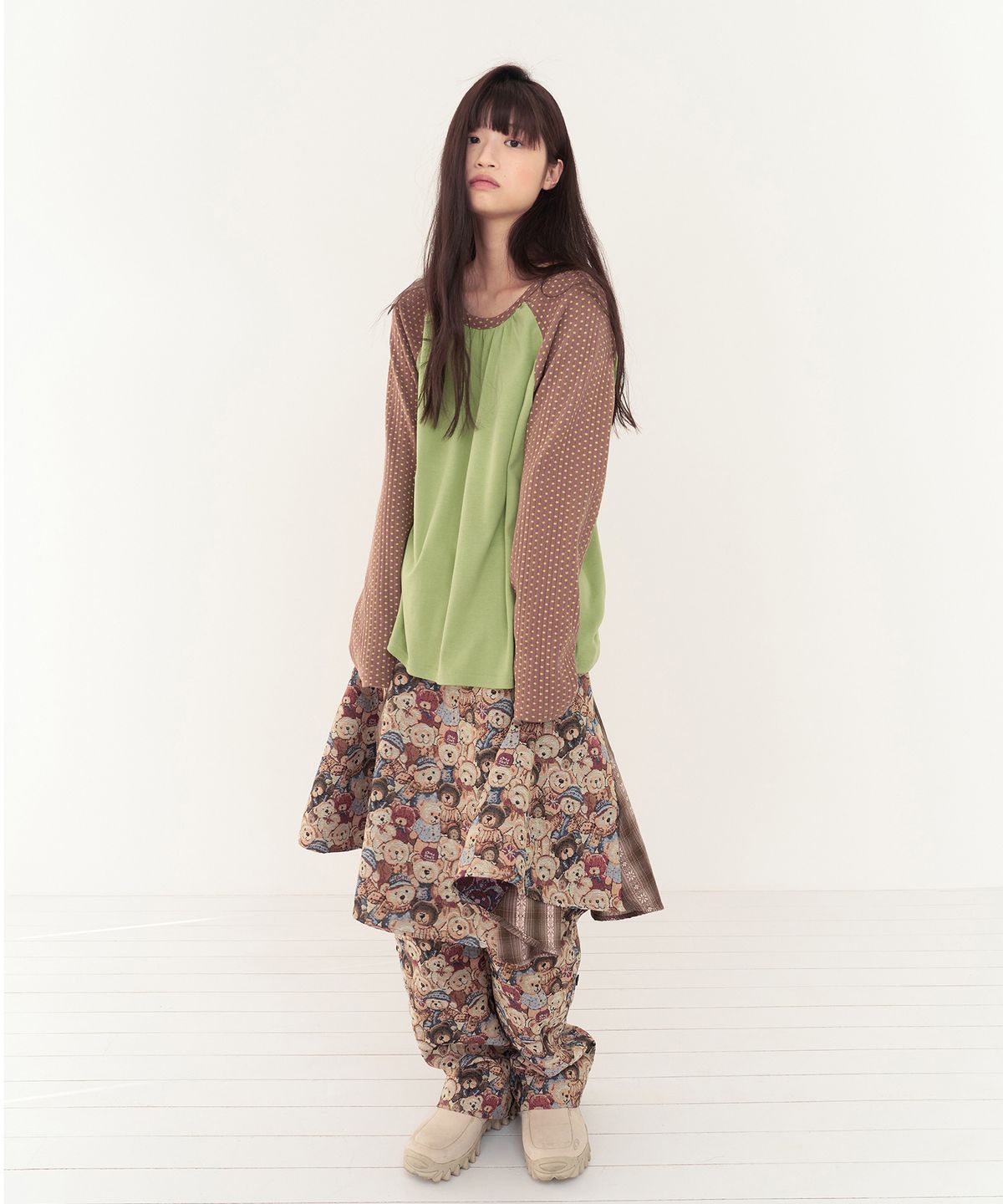 무음(MUWM) 패치워크 플레어 스커트 Patchwork Flare Skirt (Brown)