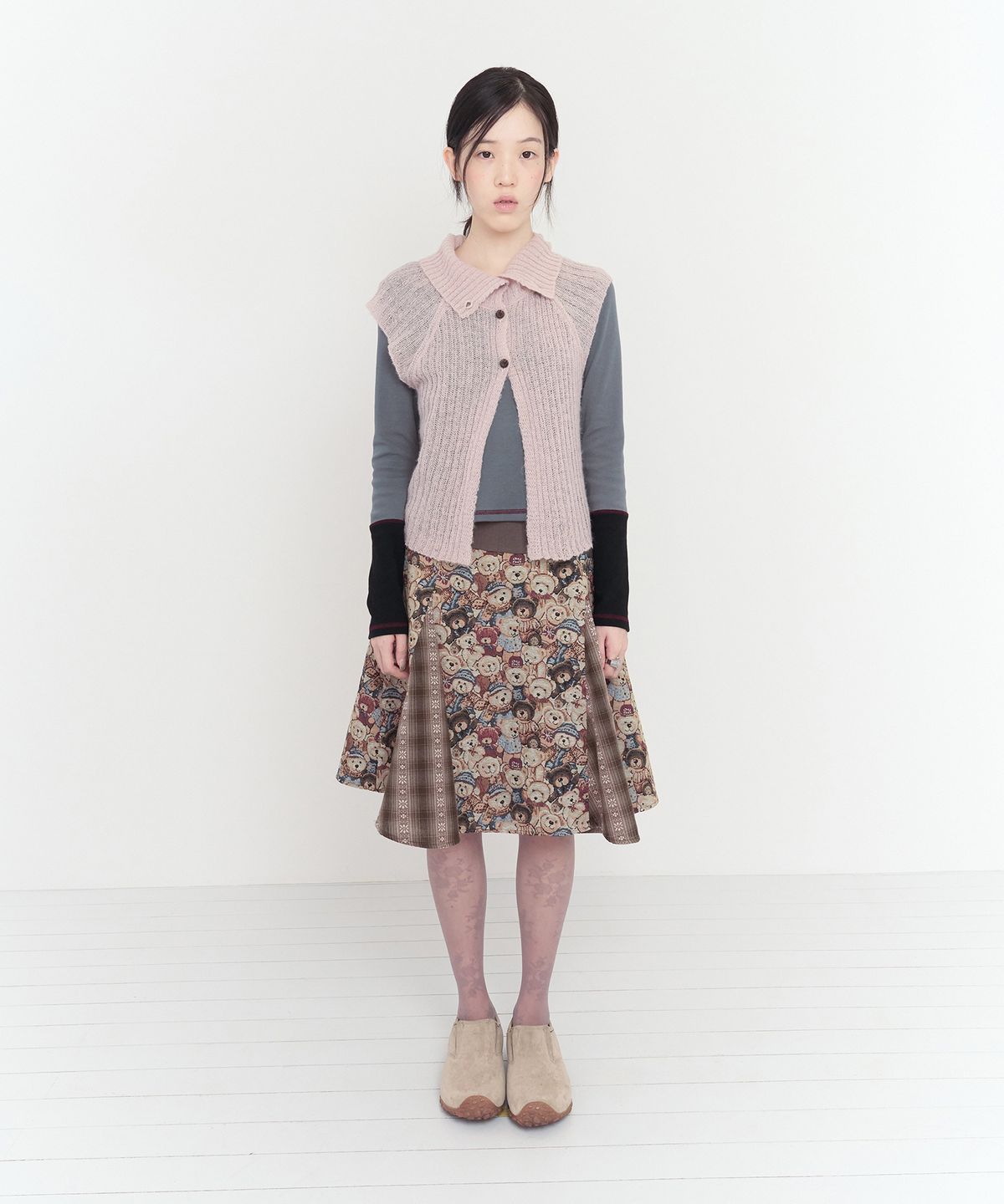 무음(MUWM) 패치워크 플레어 스커트 Patchwork Flare Skirt (Brown)