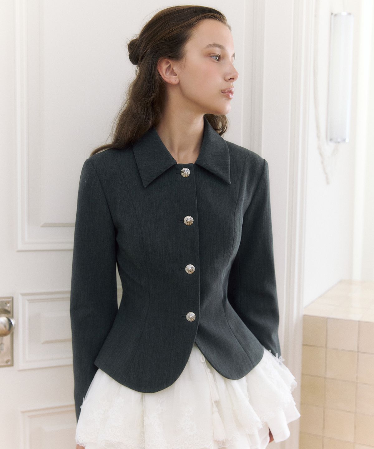 더티스(THETIS) ITALIAN BUTTON PEPLUM JACKET_TT6W005CH