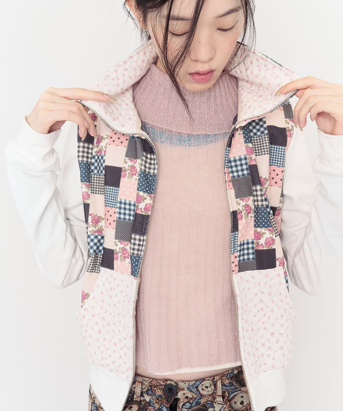 무음(MUWM) 패치워크 니트 블루종 Patchwork Knit Blouson (Ivory)