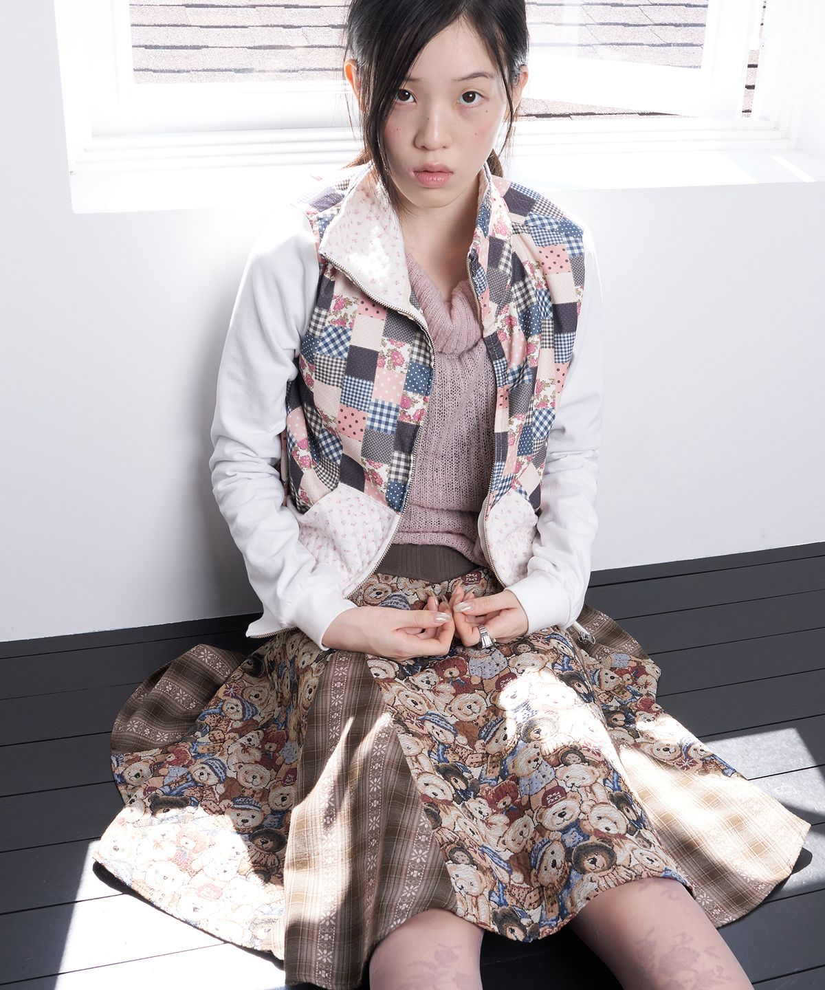 무음(MUWM) 패치워크 니트 블루종 Patchwork Knit Blouson (Ivory)