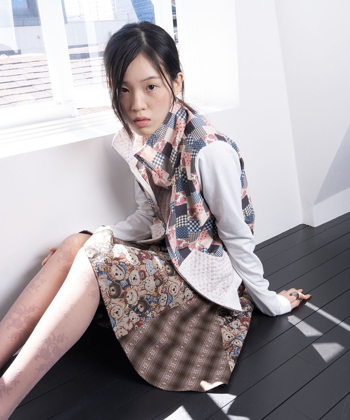 무음(MUWM) 패치워크 니트 블루종 Patchwork Knit Blouson (Ivory)