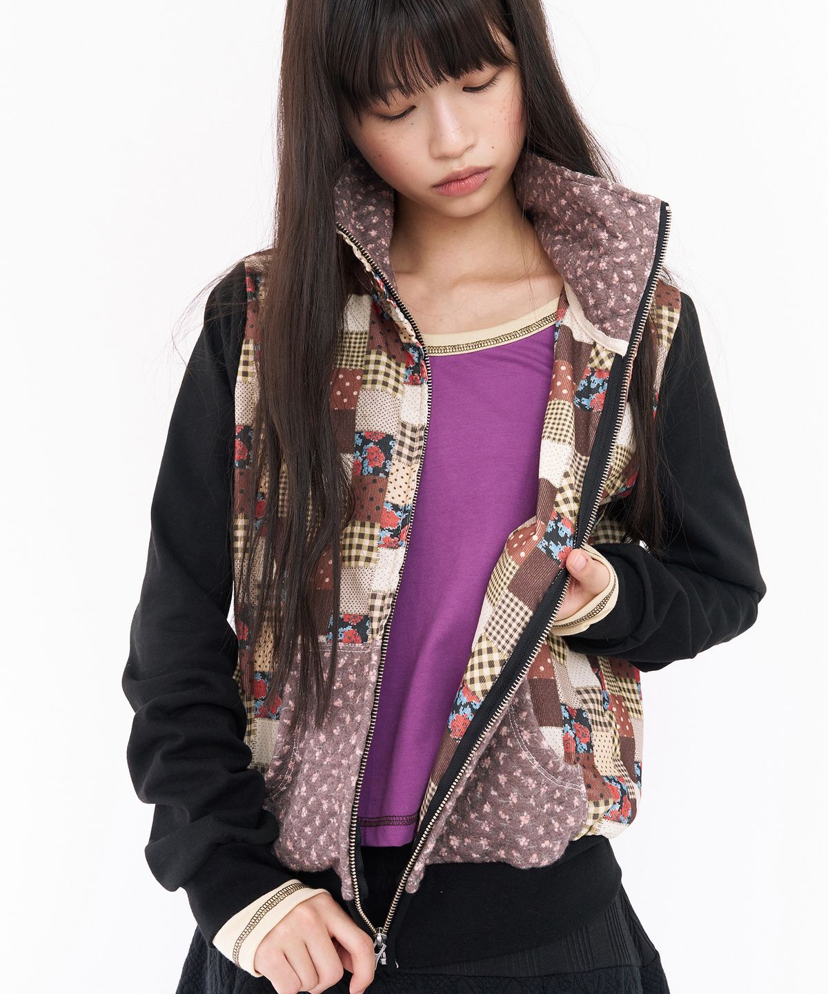 무음(MUWM) 패치워크 니트 블루종 Patchwork Knit Blouson (Black)
