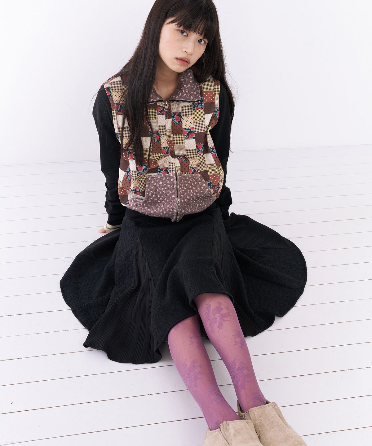 무음(MUWM) 패치워크 니트 블루종 Patchwork Knit Blouson (Black)