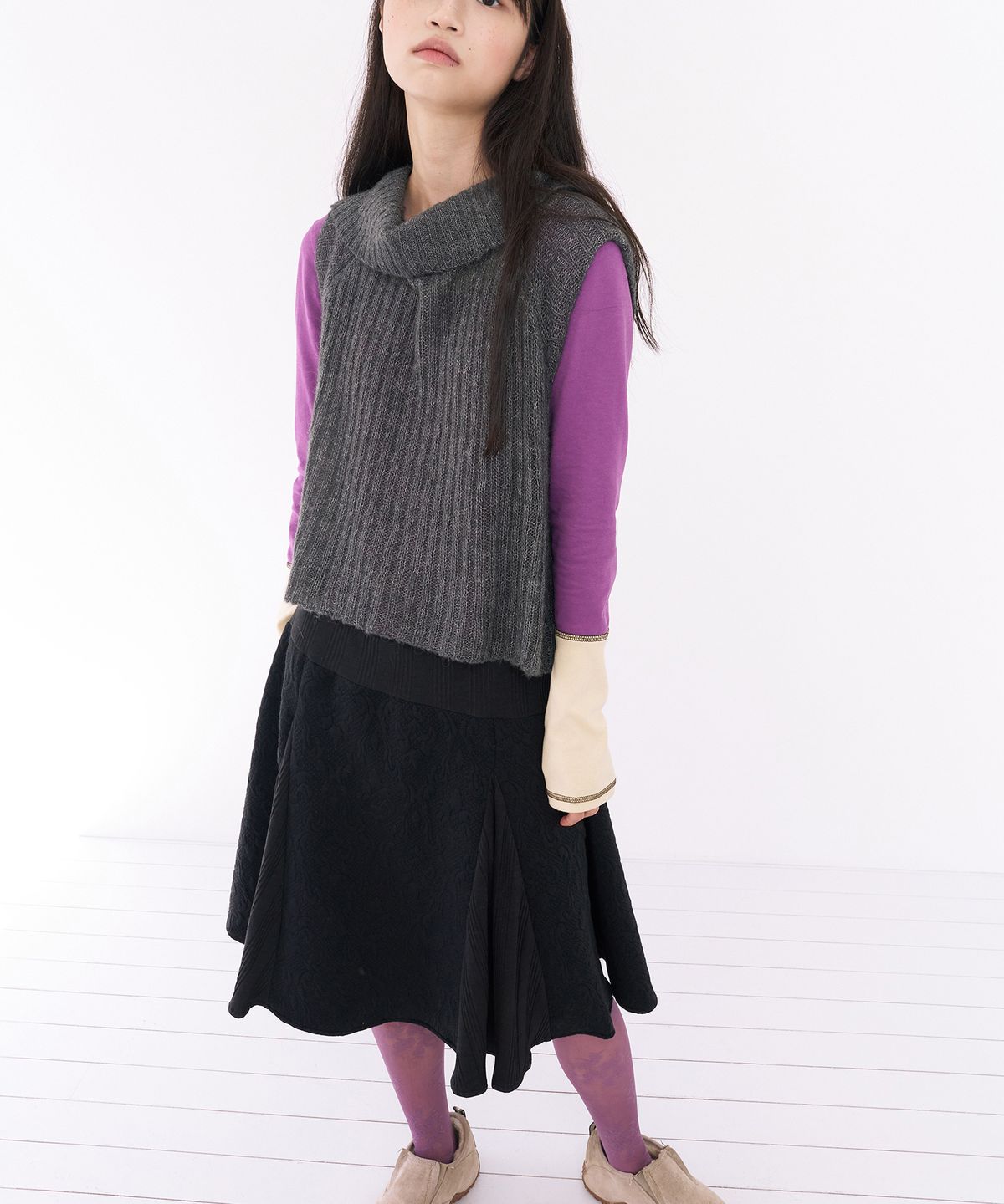 무음(MUWM) 3-웨이 버튼 니트 탑 3-way Button Knit Top (Charcoal)
