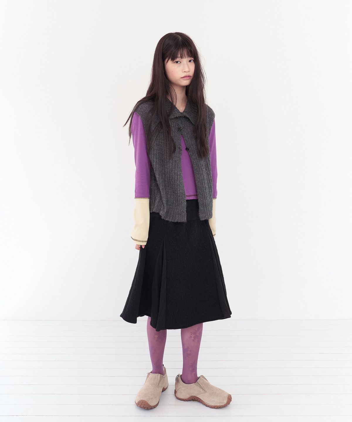 무음(MUWM) 3-웨이 버튼 니트 탑 3-way Button Knit Top (Charcoal)